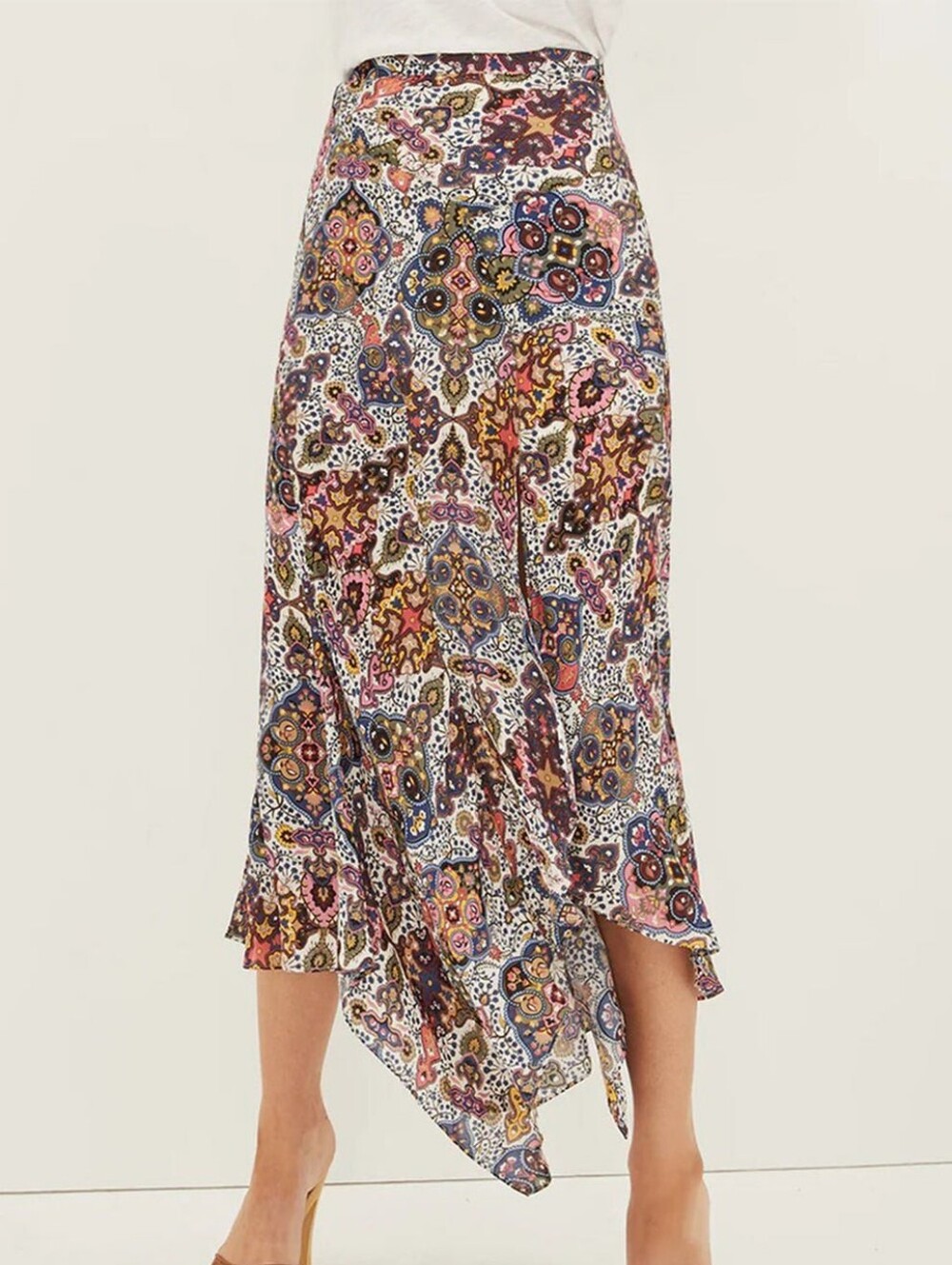 Veronica Beard Mac Floral Paisley Asymmetrical Midi Skirt Side Slit Size 2